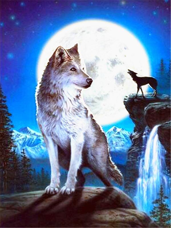 Wolf unter dem Mond     Malen nach Zahlen